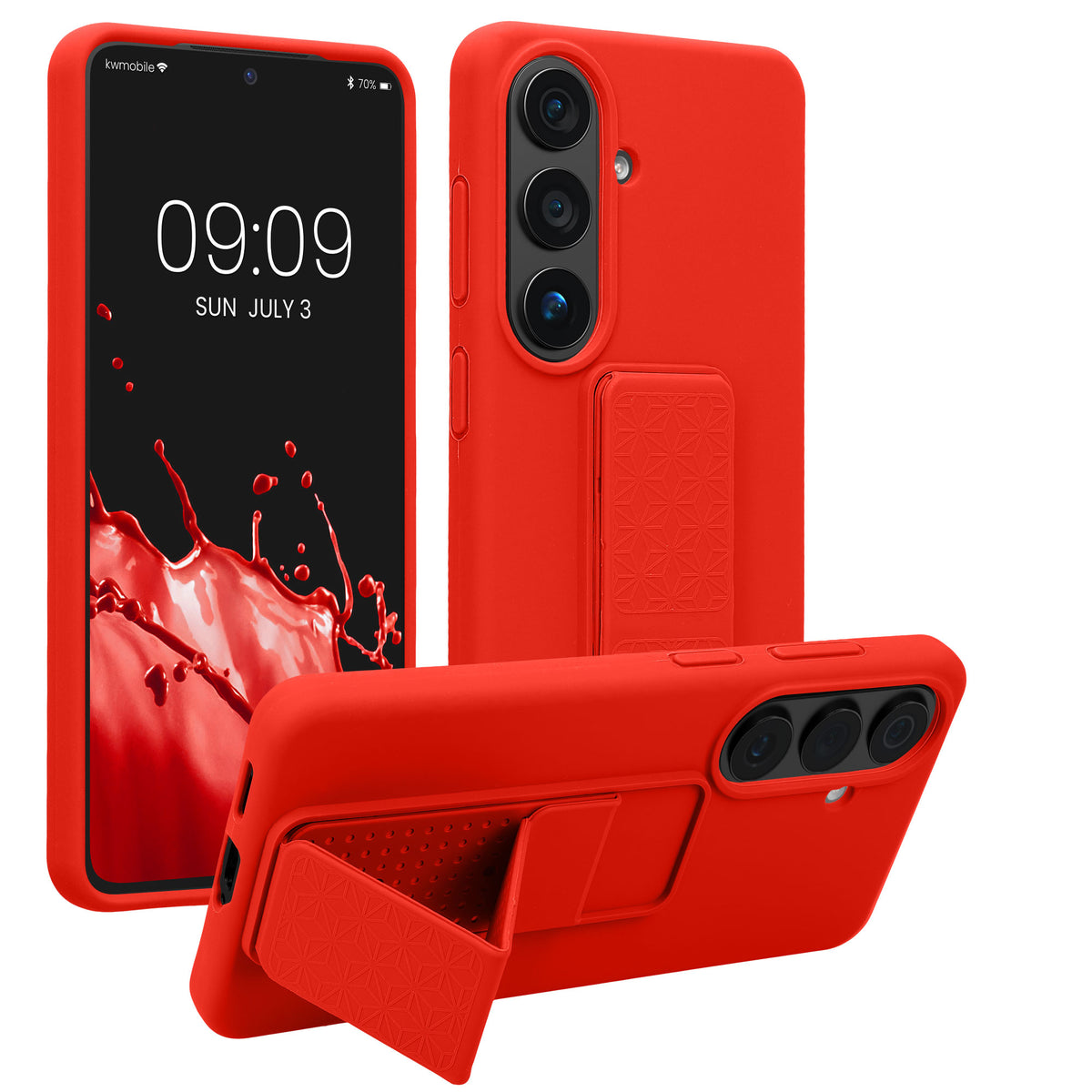 kwmobile Handyhülle für Samsung Galaxy S26 Hülle - TPU Silikon Case mit Fingerhalter und Stand - Schutzhülle Cover in Rot Rot