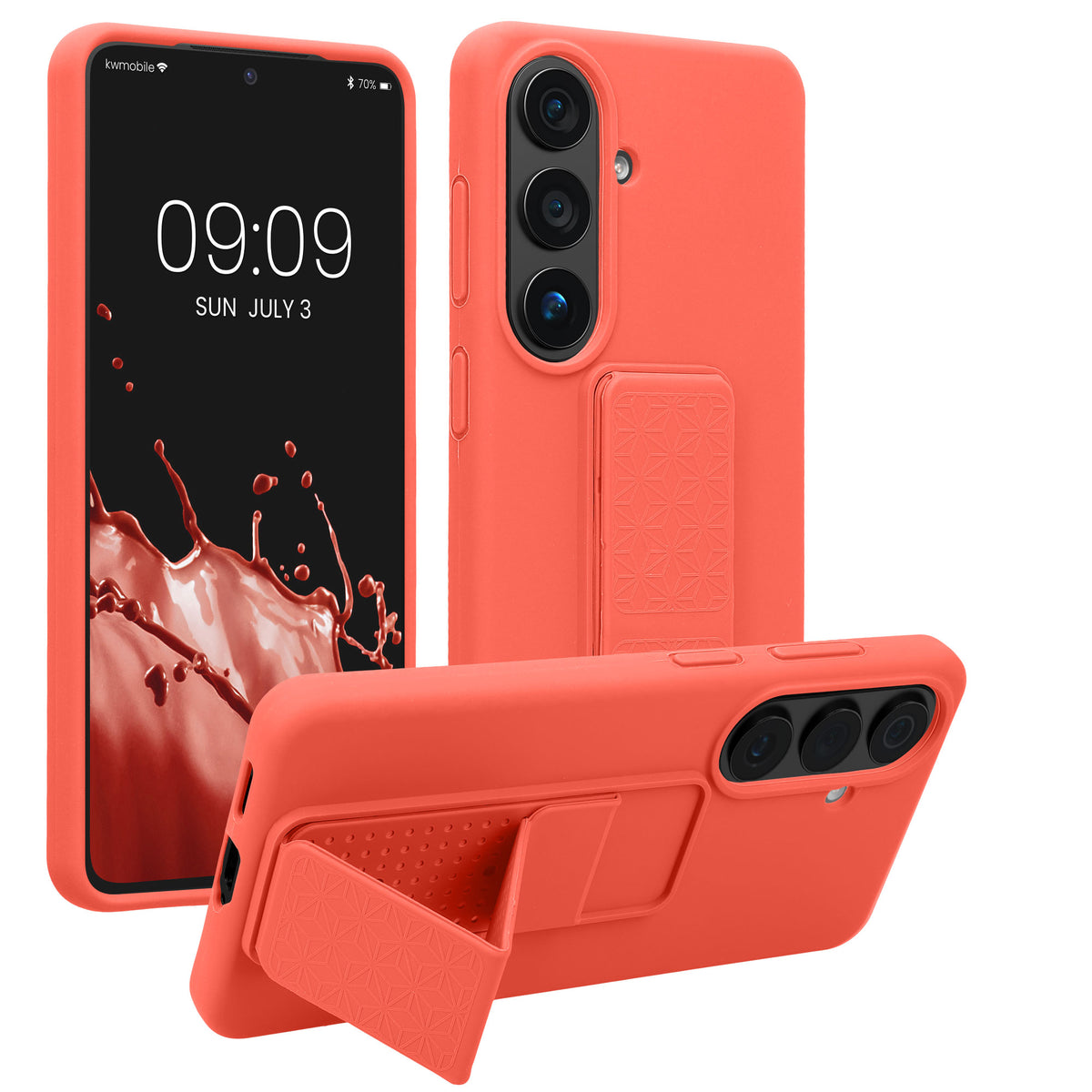 kwmobile Handyhülle für Samsung Galaxy S26 Hülle - TPU Silikon Case mit Fingerhalter und Stand - Schutzhülle Cover in Koralle Koralle