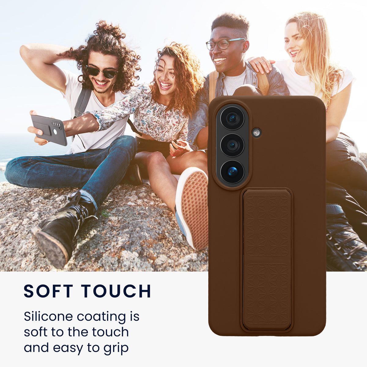 kwmobile Handyhülle für Samsung Galaxy S26 Hülle - TPU Silikon Case mit Fingerhalter und Stand - Schutzhülle Cover in Chocolate Chocolate