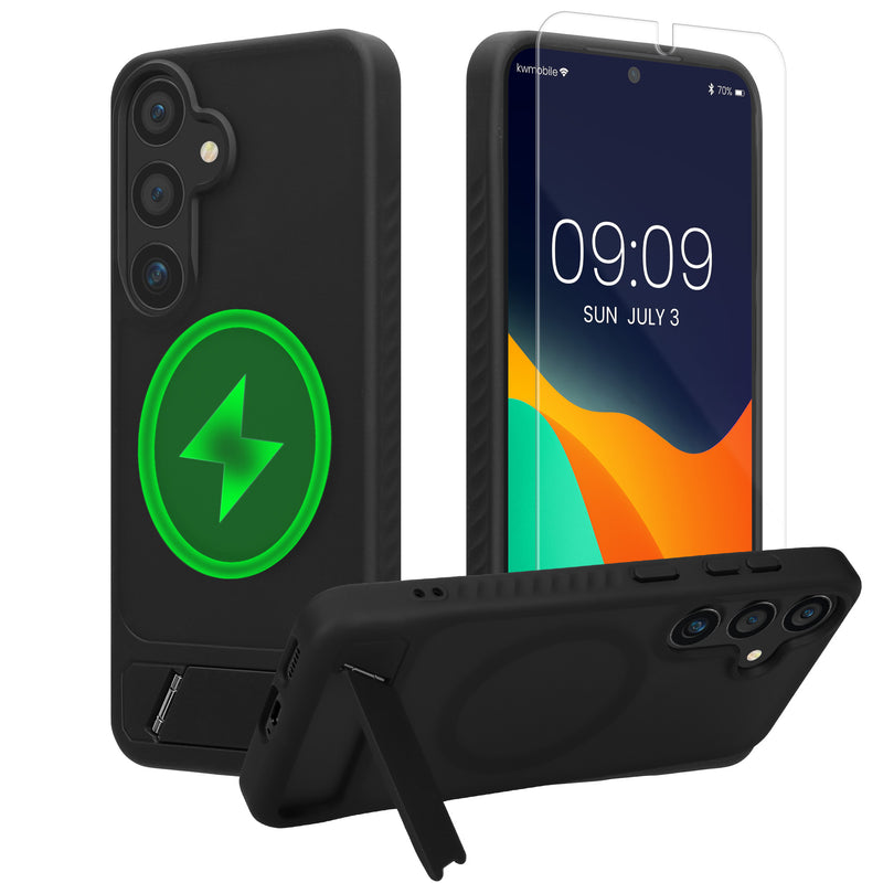 Samsung Galaxy S24 Handyhülle mit MagSafe mit Ständer + Schutzglas Schwarz