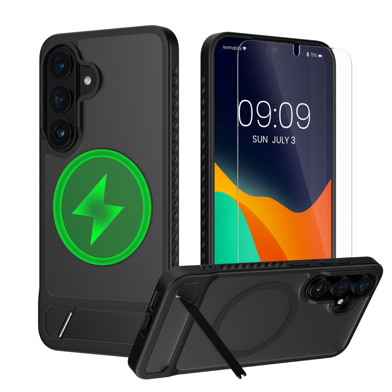 Samsung Galaxy S26 Handyhülle mit MagSafe mit Ständer + Schutzglas Schwarz