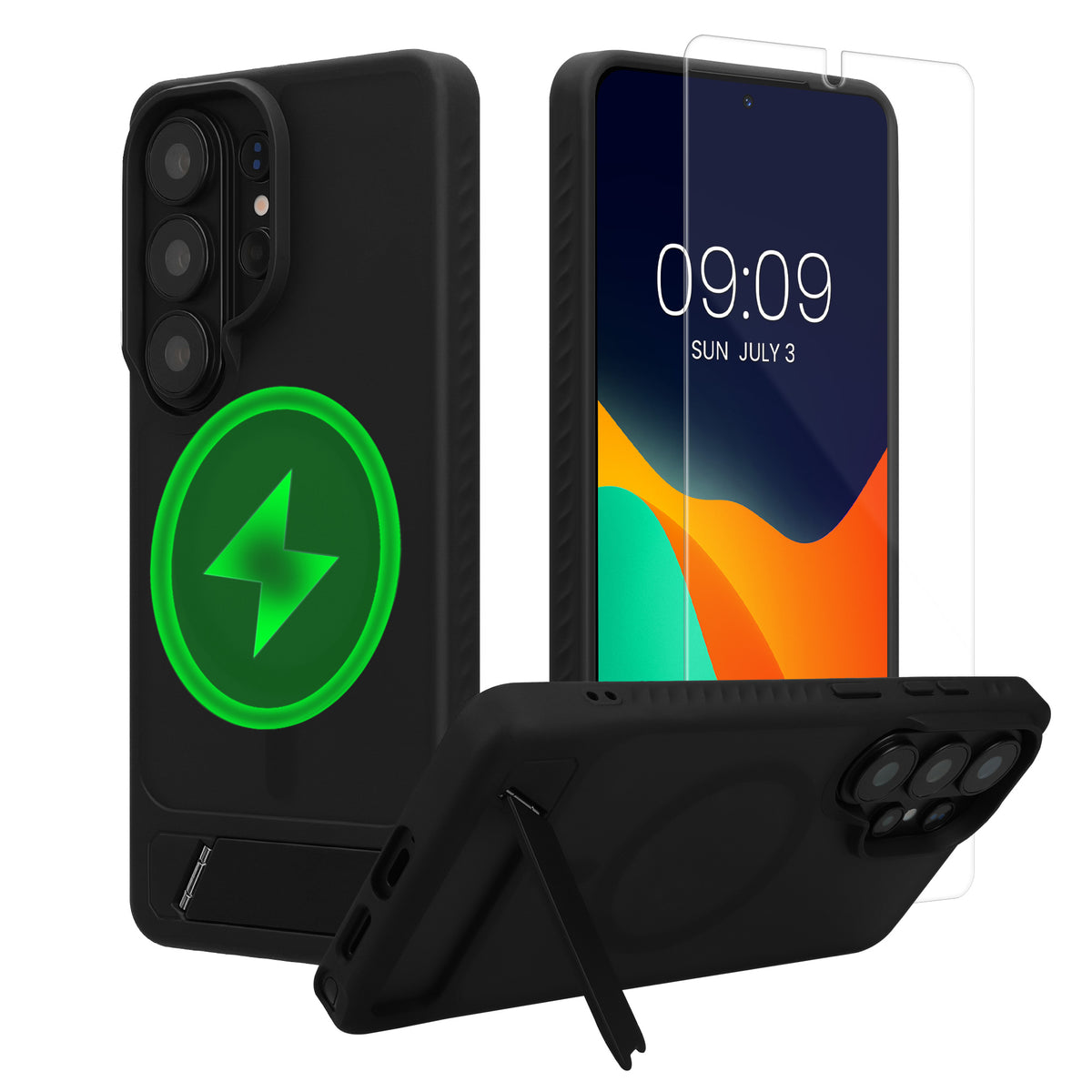 Samsung Galaxy S26 Ultra Handyhülle mit MagSafe mit Ständer + Schutzglas Schwarz