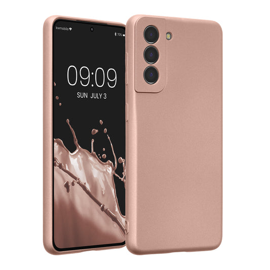 kwmobile Handyhülle für Samsung Galaxy S21 Hülle - weiche Silikon Case metallisch schimmernd - Schutzhülle Cover - Metallic Rosegold Metallic Rosegold