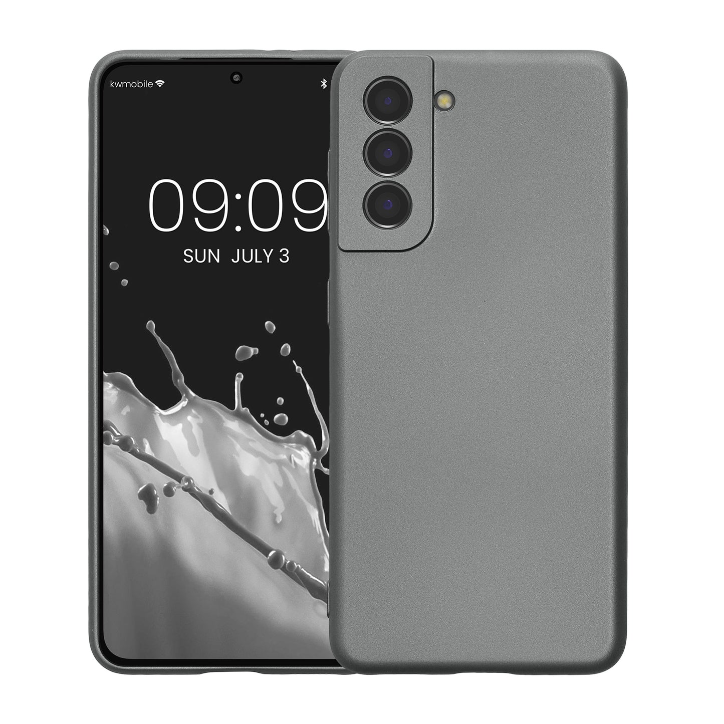 kwmobile Handyhülle für Samsung Galaxy S21 Hülle - weiche Silikon Case metallisch schimmernd - Schutzhülle Cover - Metallic Grau Metallic Grau