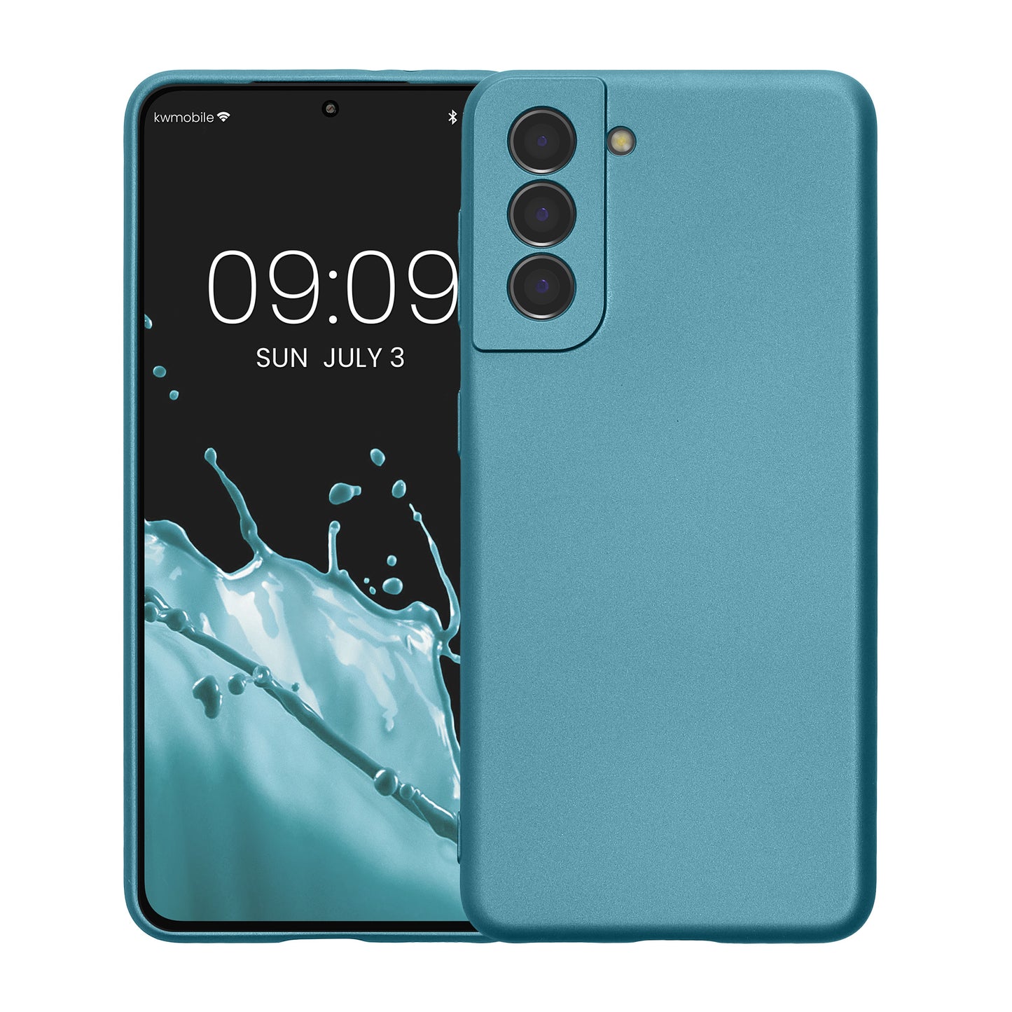 kwmobile Handyhülle für Samsung Galaxy S21 Hülle - weiche Silikon Case metallisch schimmernd - Schutzhülle Cover - Metallic Karibikblau Metallic Karibikblau
