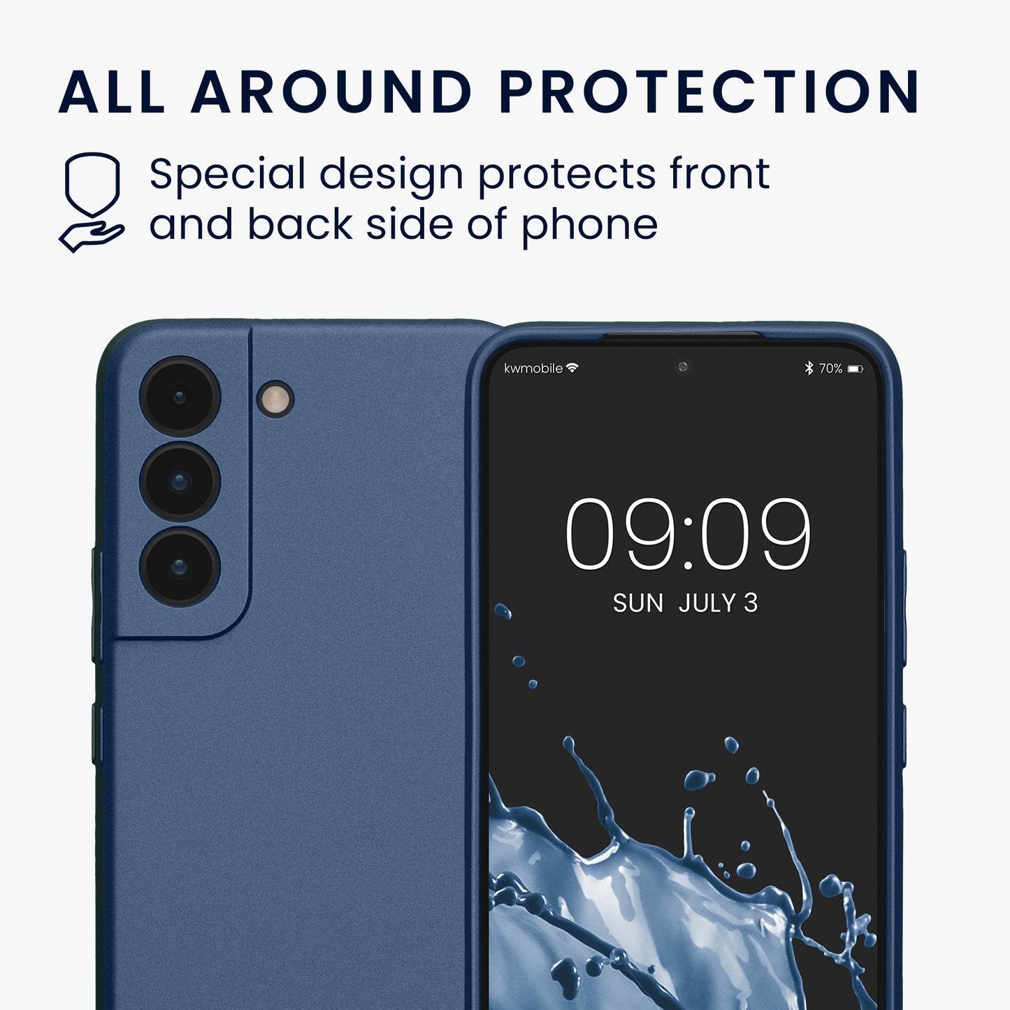 kwmobile Handyhülle für Samsung Galaxy S22 Hülle - weiche Silikon Case metallisch schimmernd - Schutzhülle Cover - Metallic Blau Metallic Blau