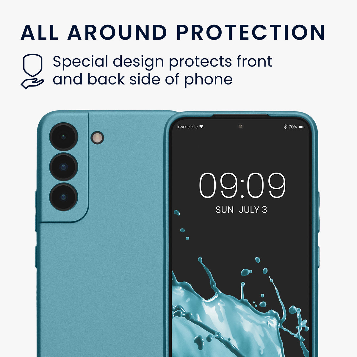 kwmobile Handyhülle für Samsung Galaxy S22 Hülle - weiche Silikon Case metallisch schimmernd - Schutzhülle Cover - Metallic Karibikblau Metallic Karibikblau