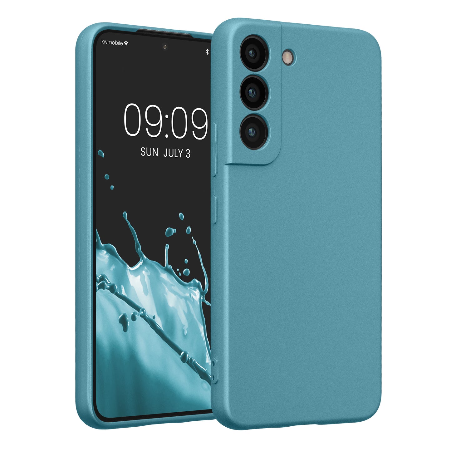 kwmobile Handyhülle für Samsung Galaxy S22 Hülle - weiche Silikon Case metallisch schimmernd - Schutzhülle Cover - Metallic Karibikblau Metallic Karibikblau