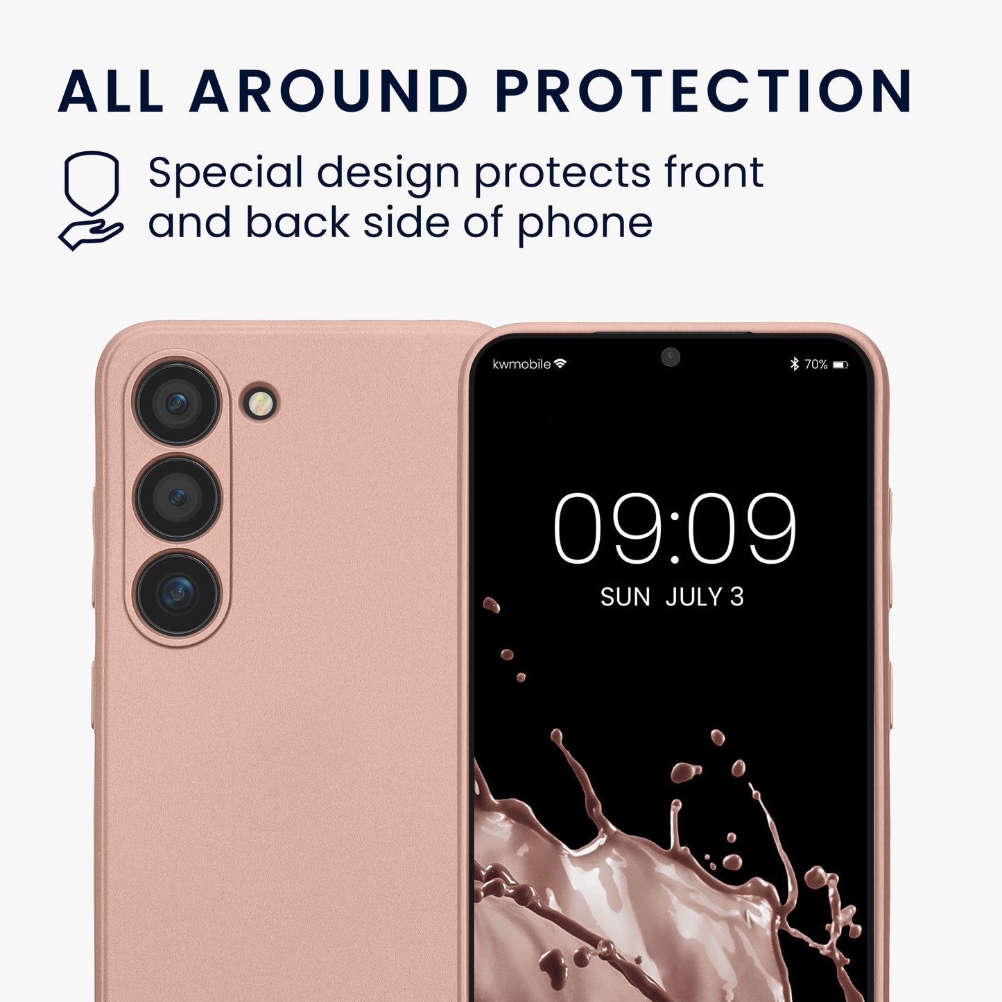 kwmobile Handyhülle für Samsung Galaxy S23 Hülle - weiche Silikon Case metallisch schimmernd - Schutzhülle Cover - Metallic Rosegold Metallic Rosegold