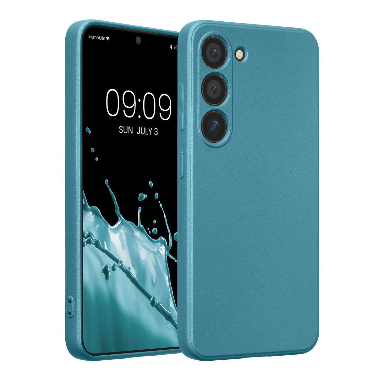 kwmobile Handyhülle für Samsung Galaxy S23 Hülle - weiche Silikon Case metallisch schimmernd - Schutzhülle Cover - Metallic Karibikblau Metallic Karibikblau