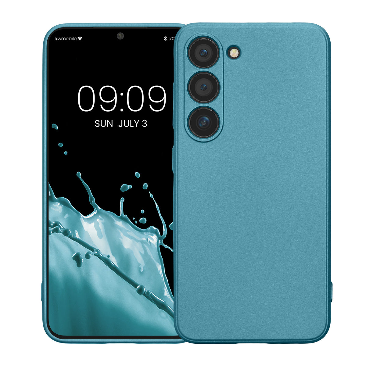 kwmobile Handyhülle für Samsung Galaxy S23 Hülle - weiche Silikon Case metallisch schimmernd - Schutzhülle Cover - Metallic Karibikblau Metallic Karibikblau