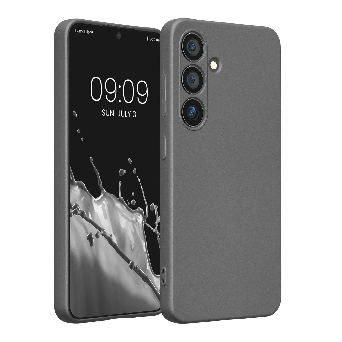 kwmobile Handyhülle für Samsung Galaxy S24 Hülle - weiche Silikon Case metallisch schimmernd - Schutzhülle Cover - Metallic Grau Metallic Grau