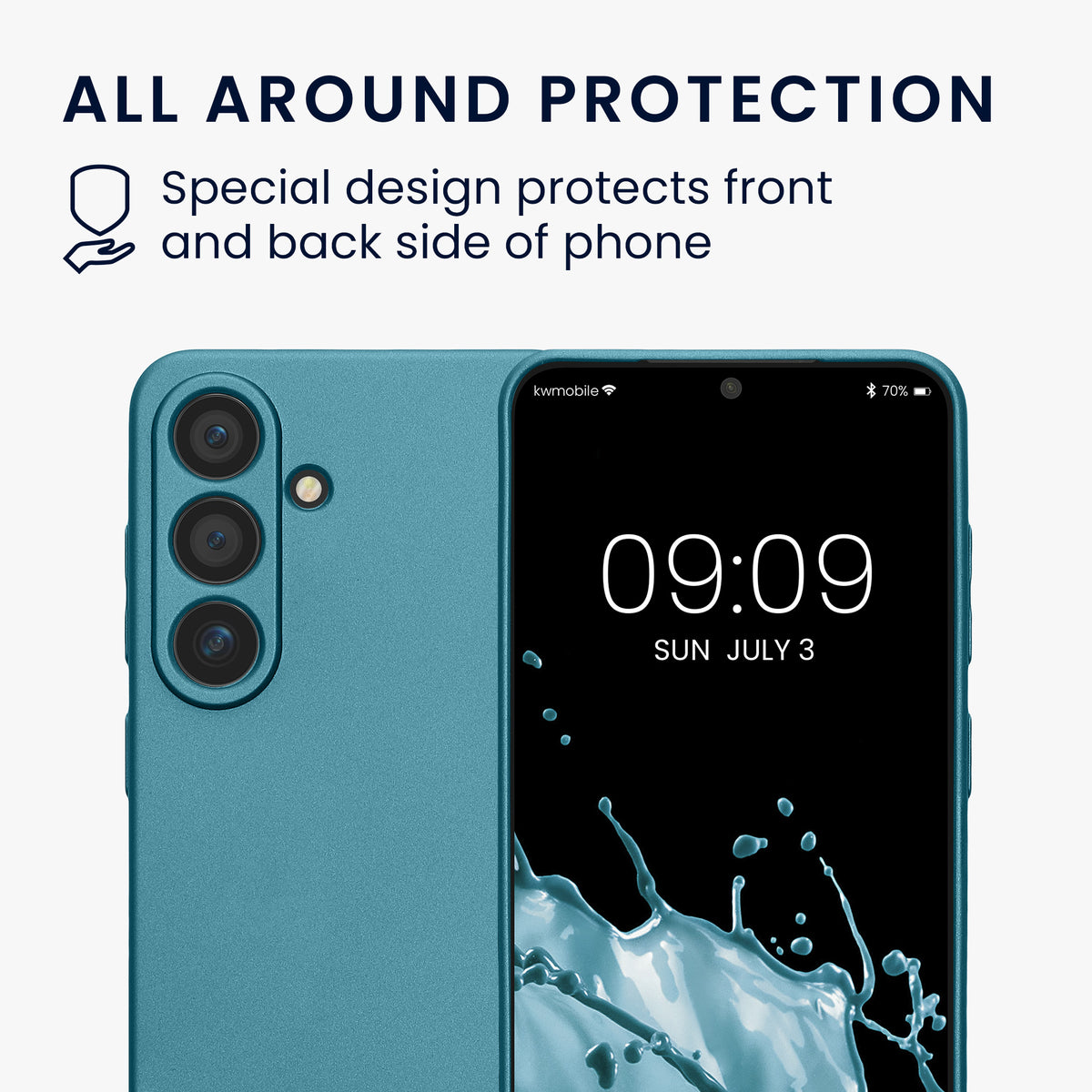 kwmobile Handyhülle für Samsung Galaxy S25 Hülle - weiche Silikon Case metallisch schimmernd - Schutzhülle Cover - Metallic Karibikblau Metallic Karibikblau
