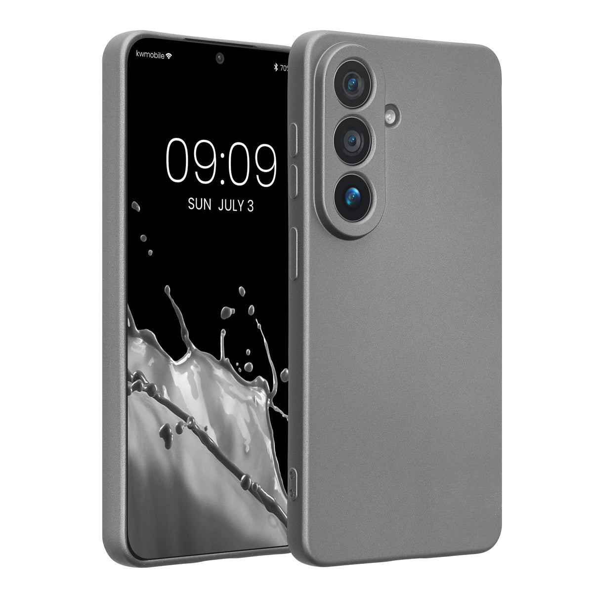 kwmobile Handyhülle für Samsung Galaxy S26 Hülle - weiche Silikon Case metallisch schimmernd - Schutzhülle Cover - Metallic Grau Metallic Grau