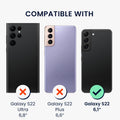 kwmobile Handyhülle mit 2x Displayschutzfolien kompatibel mit Samsung Galaxy S22 Hülle - Screen Protector aus gehärtetem Glas - kabelloses Laden - Schwarz Schwarz