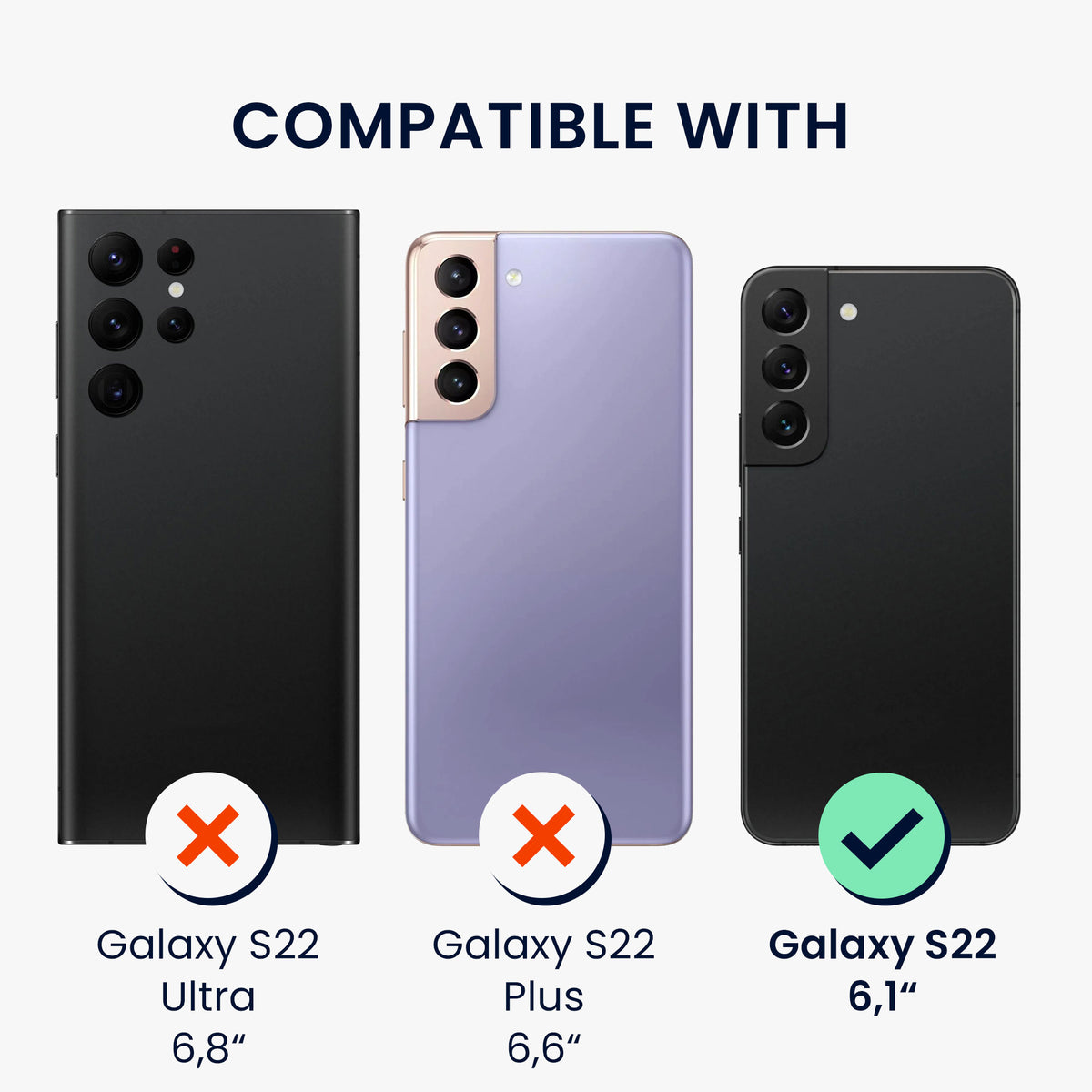 kwmobile Handyhülle mit 2x Displayschutzfolien kompatibel mit Samsung Galaxy S22 Hülle - Screen Protector aus gehärtetem Glas - kabelloses Laden - Schwarz Schwarz