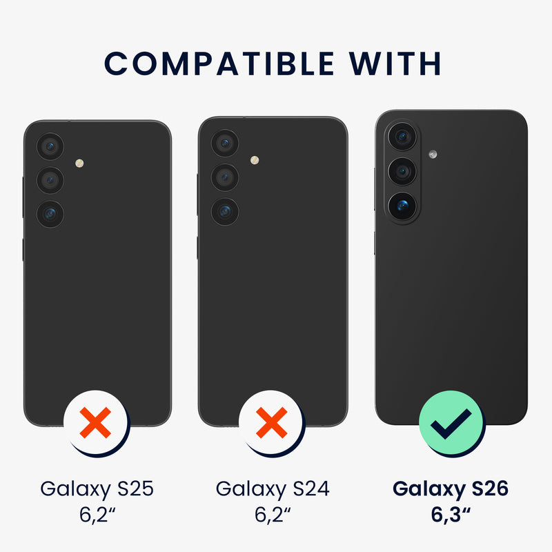 kwmobile Handyhülle mit 2x Displayschutzfolien kompatibel mit Samsung Galaxy S26 Hülle - Screen Protector aus gehärtetem Glas - kabelloses Laden - Schwarz Schwarz