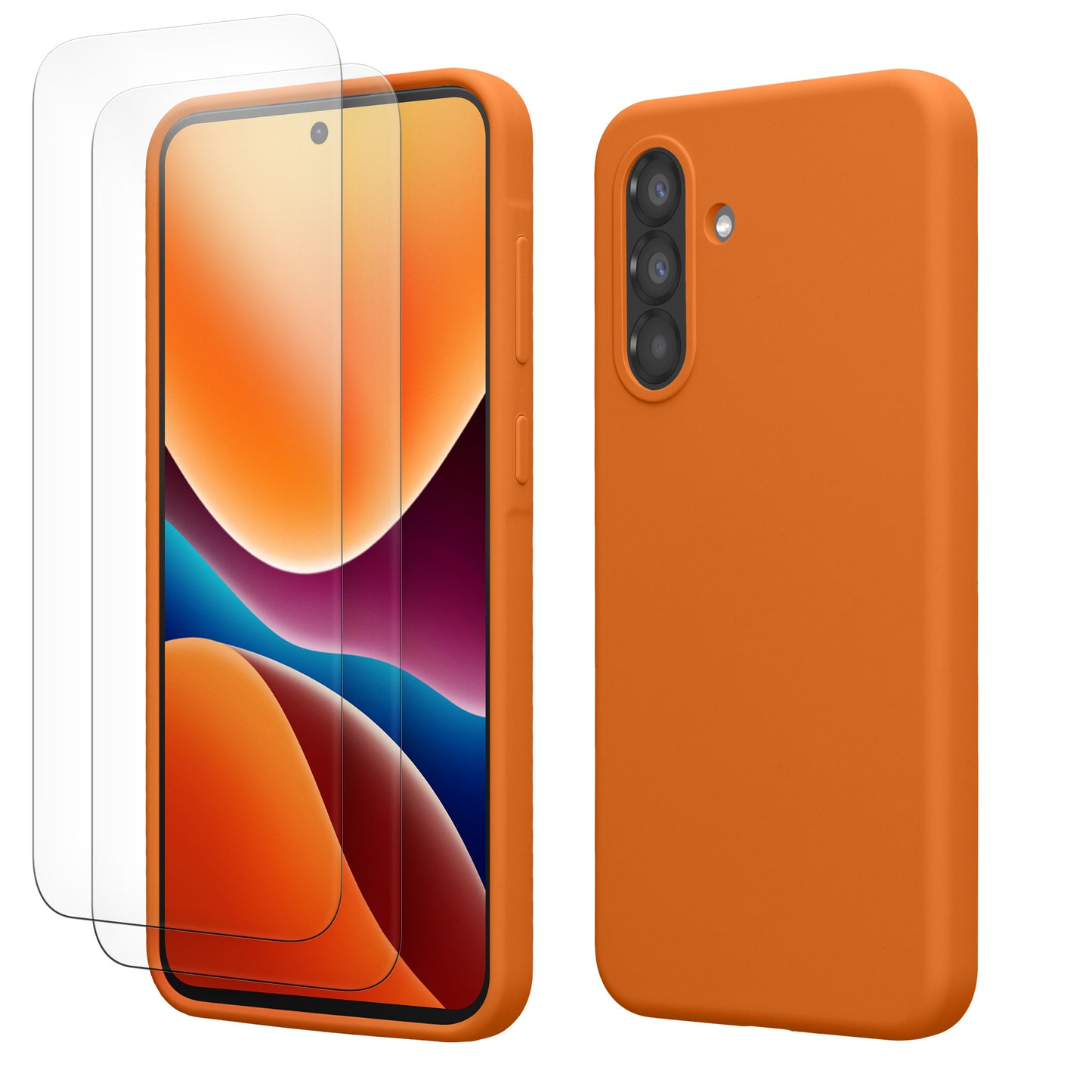 kwmobile Handyhülle mit 2x Displayschutzfolien kompatibel mit Samsung Galaxy A56 5G Hülle - Screen Protector aus gehärtetem Glas - kabelloses Laden - Fruity Orange Fruity Orange
