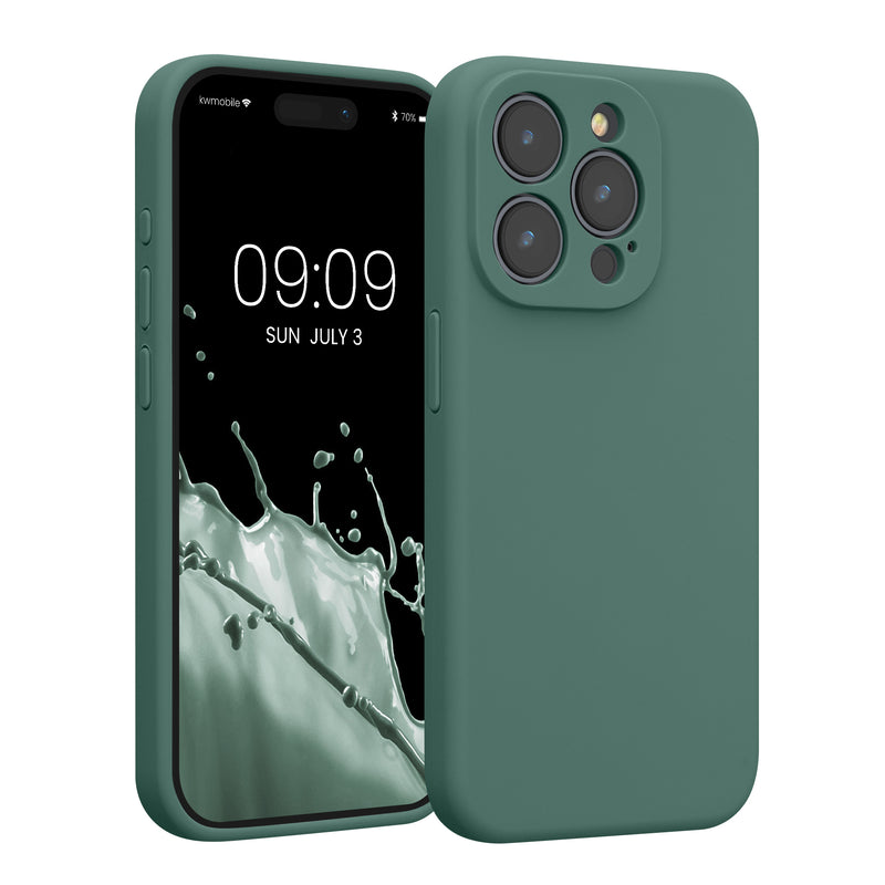 kwmobile Hülle kompatibel mit Apple iPhone 15 Pro - Hülle Silikon gummiert - Handyhülle - Handy Case in Tannengrün Tannengrün  