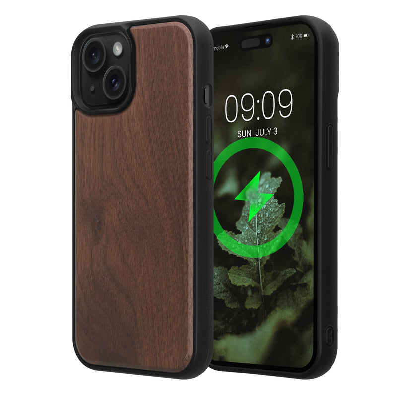 iPhone 15 Holz Handyhülle mit MagSafe Dunkelbraun