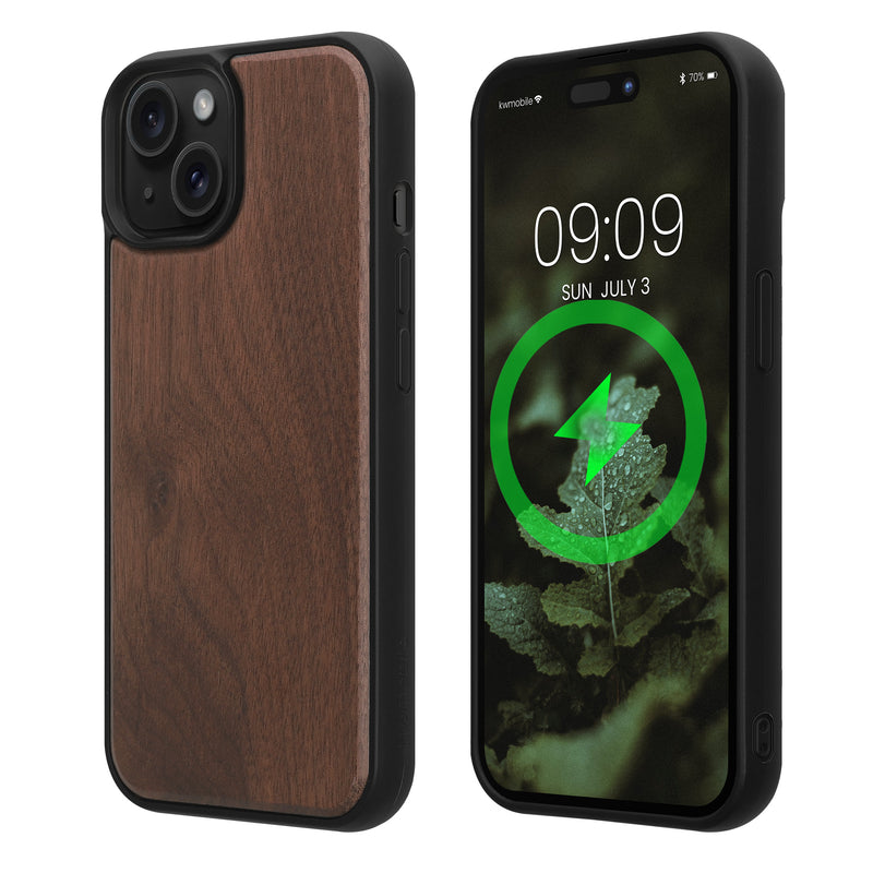 iPhone 15 Holz Handyhülle mit MagSafe Dunkelbraun KWM0000234V001C