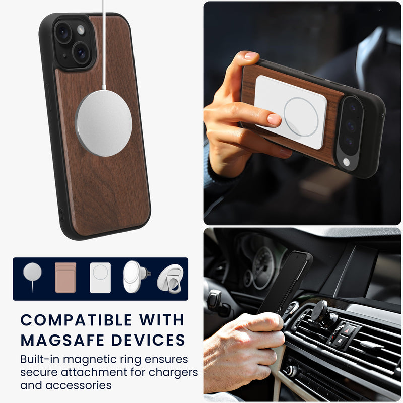 iPhone 15 Holz Handyhülle mit MagSafe Dunkelbraun KWM0000234V001C