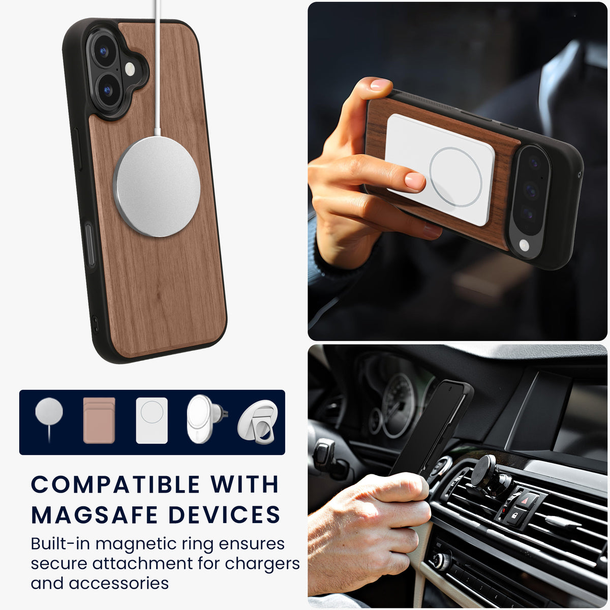 iPhone 16 Holz Handyhülle mit MagSafe Dunkelbraun KWM0000234W001C