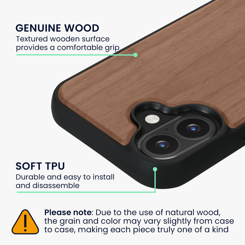iPhone 16 Holz Handyhülle mit MagSafe Dunkelbraun KWM0000234W001C