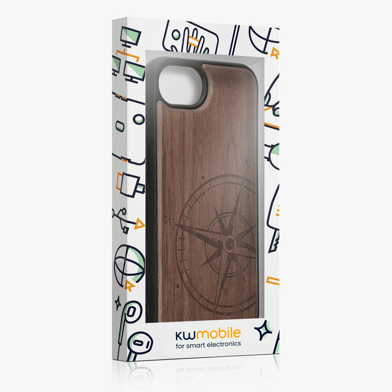 iPhone 16e Holz Handyhülle mit MagSafe Kompass Vintage KWM0000235L001C
