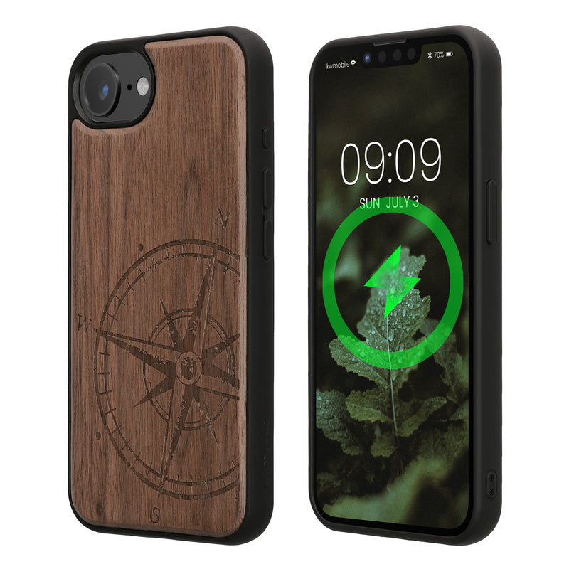 iPhone 16e Holz Handyhülle mit MagSafe Kompass Vintage KWM0000235L001C