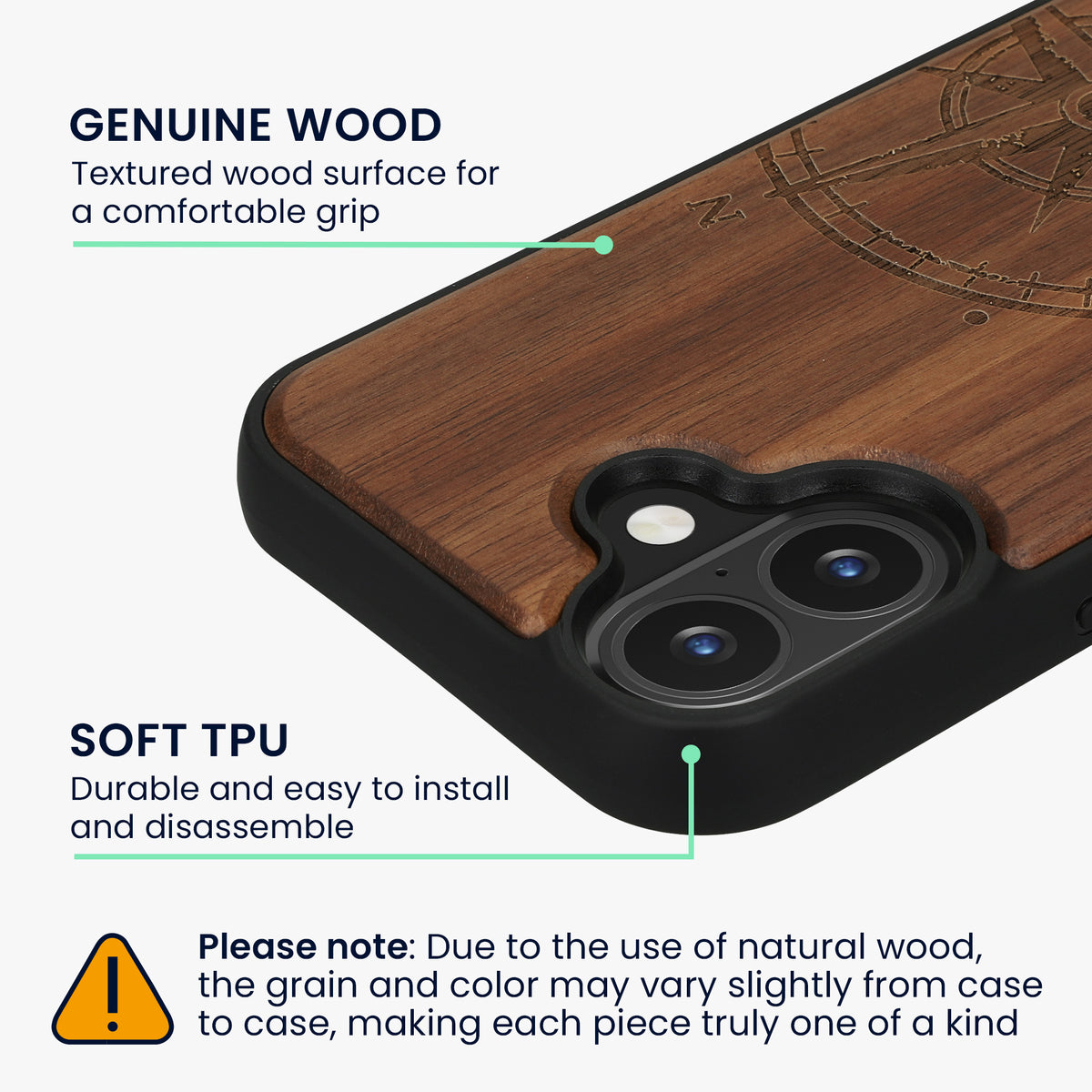 iPhone 16 Holz Handyhülle mit MagSafe Kompass Vintage KWM0000235M001C
