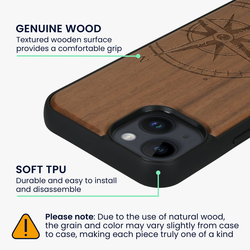 iPhone 14 Holz Handyhülle mit MagSafe Kompass Vintage KWM0000235N001C