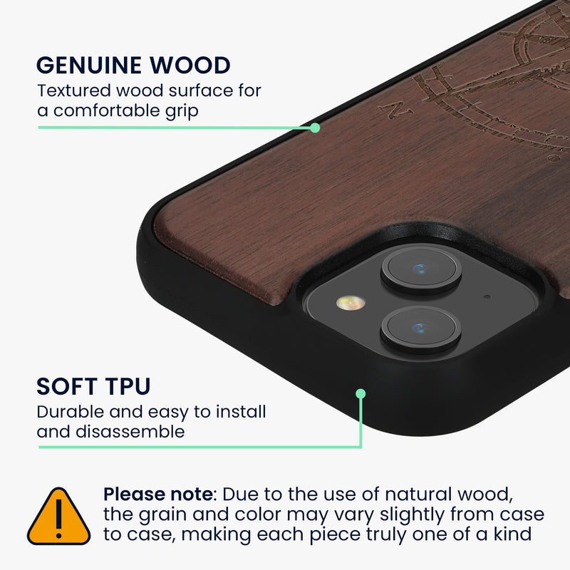 iPhone 15 Holz Handyhülle mit MagSafe Kompass Vintage KWM0000235O001C