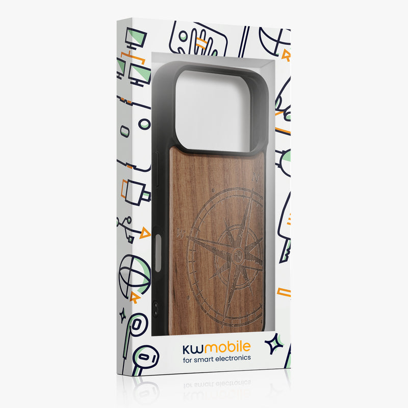 iPhone 18 Pro / iPhone 17 Pro Holz Handyhülle mit MagSafe Kompass Vintage KWM0000235P001C