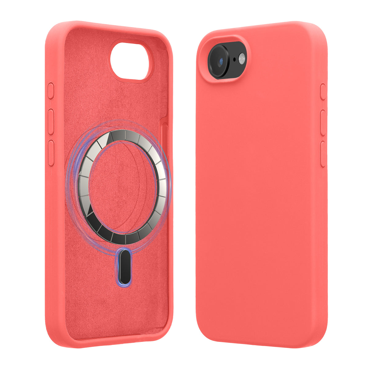 iPhone 17e / iPhone 16e Silikon Handyhülle mit MagSafe Neon Koralle