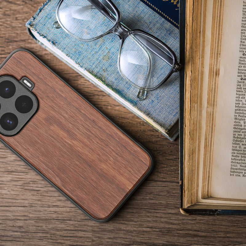 kwmobile Handyhülle für Xiaomi 17T Hülle Holz - Case mit TPU Bumper - Stoßfestes Hardcase - Schutzhülle Cover in Dunkelbraun Dunkelbraun