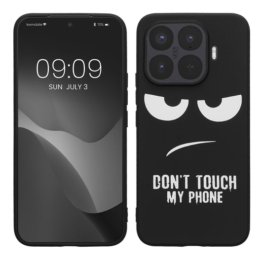kwmobile Hülle kompatibel mit Xiaomi 17T Pro - Handyhülle Silikon Case - Don't touch my Phone Weiß Schwarz Weiß  [dsg01]