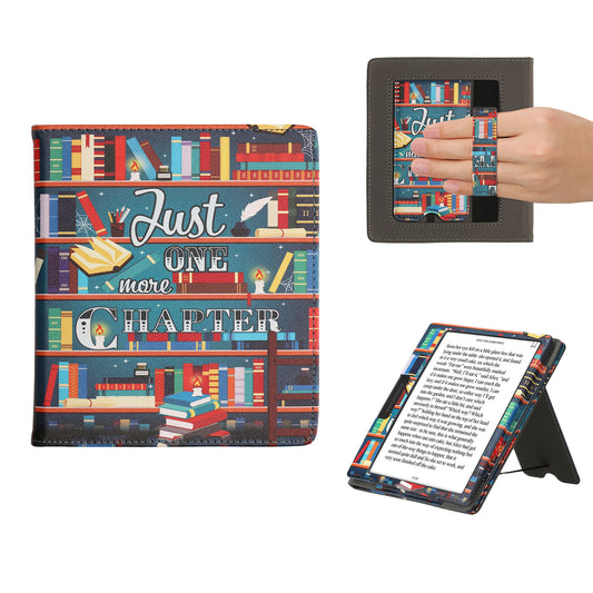 kwmobile Flip Cover kompatibel mit Onyx Boox Leaf 2 - Hülle mit Handschlaufe Bibliothek Motto Mehrfarbig Mehrfarbig  [dsg03]