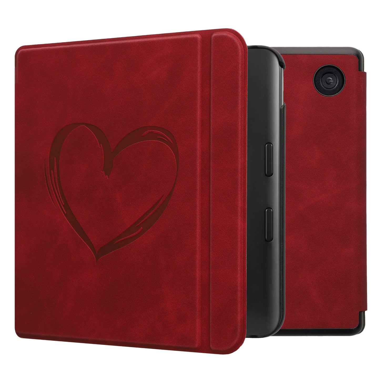 kwmobile Schutzhülle für Kobo Kobo Libra Colour / Tolino Vision Color Hülle - eReader Case aus Kunstleder mit Auto Sleep Funktion - Herz Brush mit Dunkelrot Dunkelrot  [dsg04]