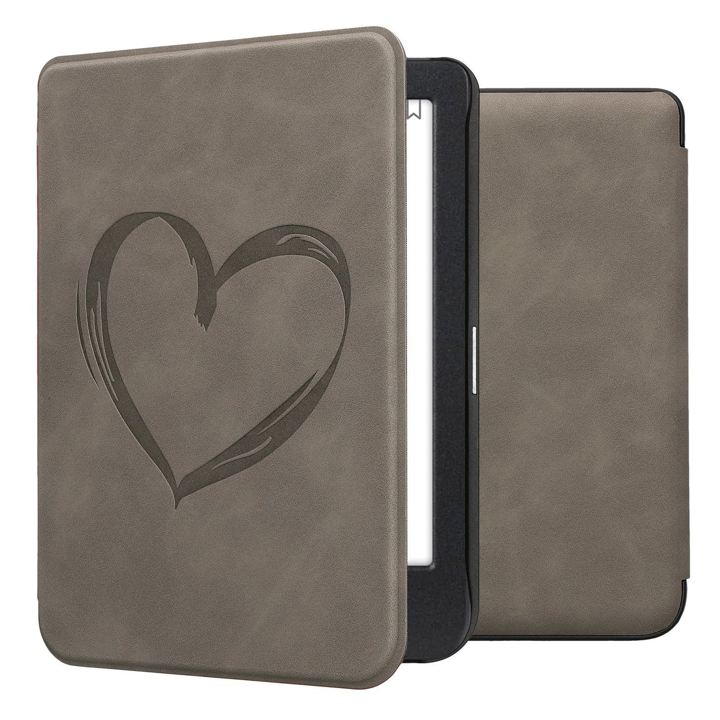 kwmobile Schutzhülle für Kobo Clara BW / Clara Colour / Tolino Shine (5) / Shine Color Hülle - eReader Case aus Kunstleder mit Auto Sleep Funktion - Herz Brush mit Grau Grau  [dsg01]
