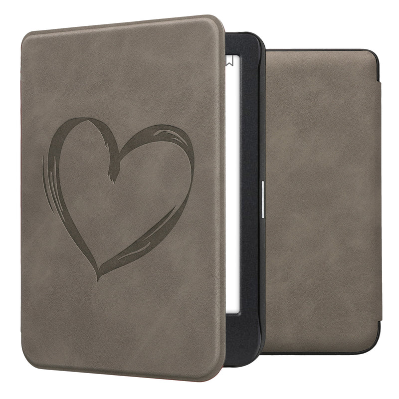 kwmobile Schutzhülle für Kobo Clara BW / Clara Colour / Tolino Shine (5) / Shine Color Hülle - eReader Case aus Kunstleder mit Auto Sleep Funktion - Herz Brush mit Grau Grau  [dsg01]