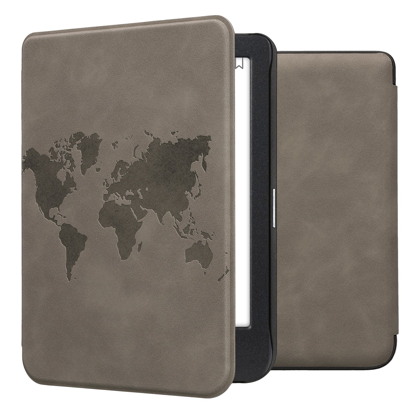kwmobile Schutzhülle für Kobo Clara BW / Clara Colour / Tolino Shine (5) / Shine Color Hülle - eReader Case aus Kunstleder mit Auto Sleep Funktion - Travel Umriss mit Grau Grau  [dsg02]