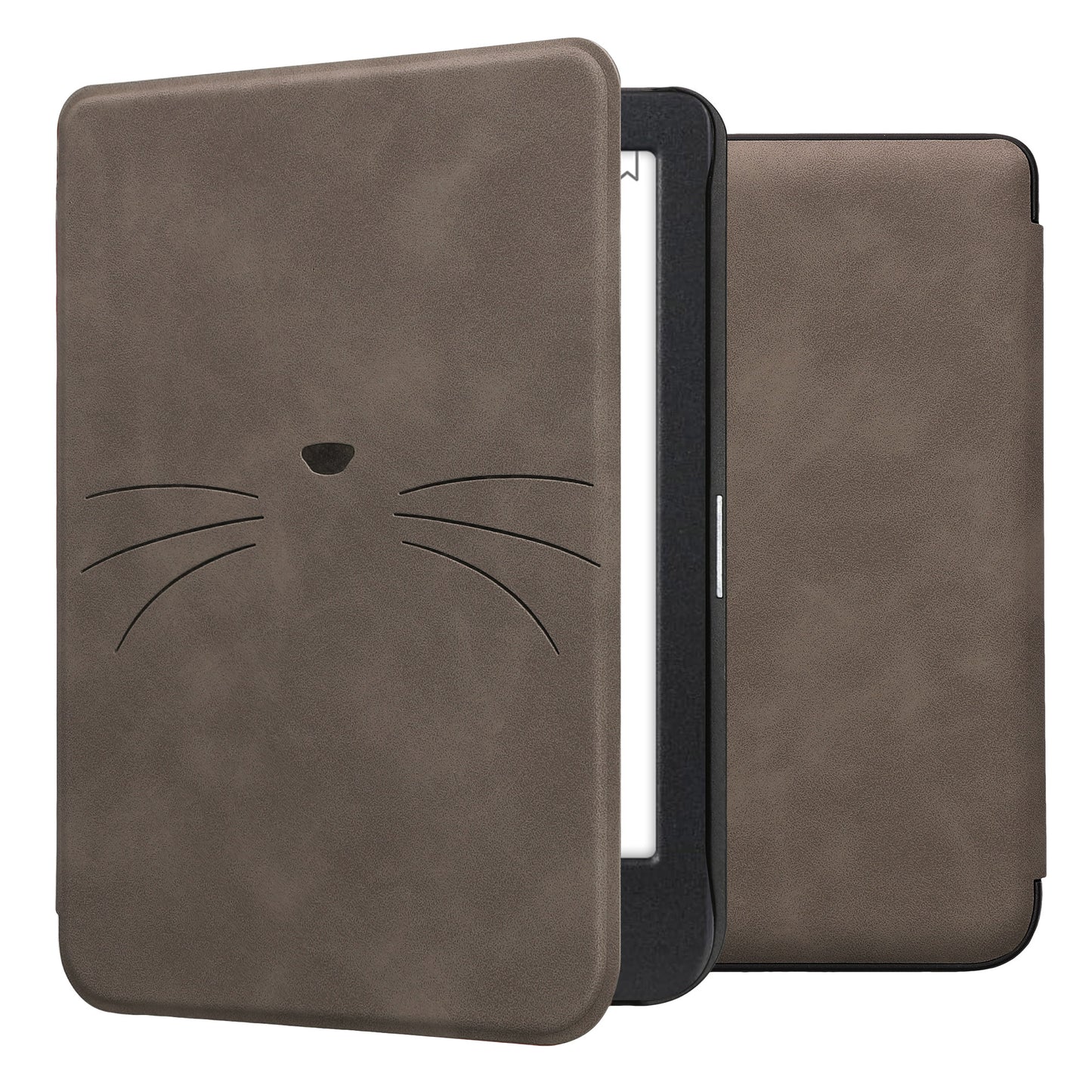 kwmobile Schutzhülle für Kobo Clara BW / Clara Colour / Tolino Shine (5) / Shine Color Hülle - eReader Case aus Kunstleder mit Auto Sleep Funktion - Katze Miau mit Grau Grau  [dsg04]