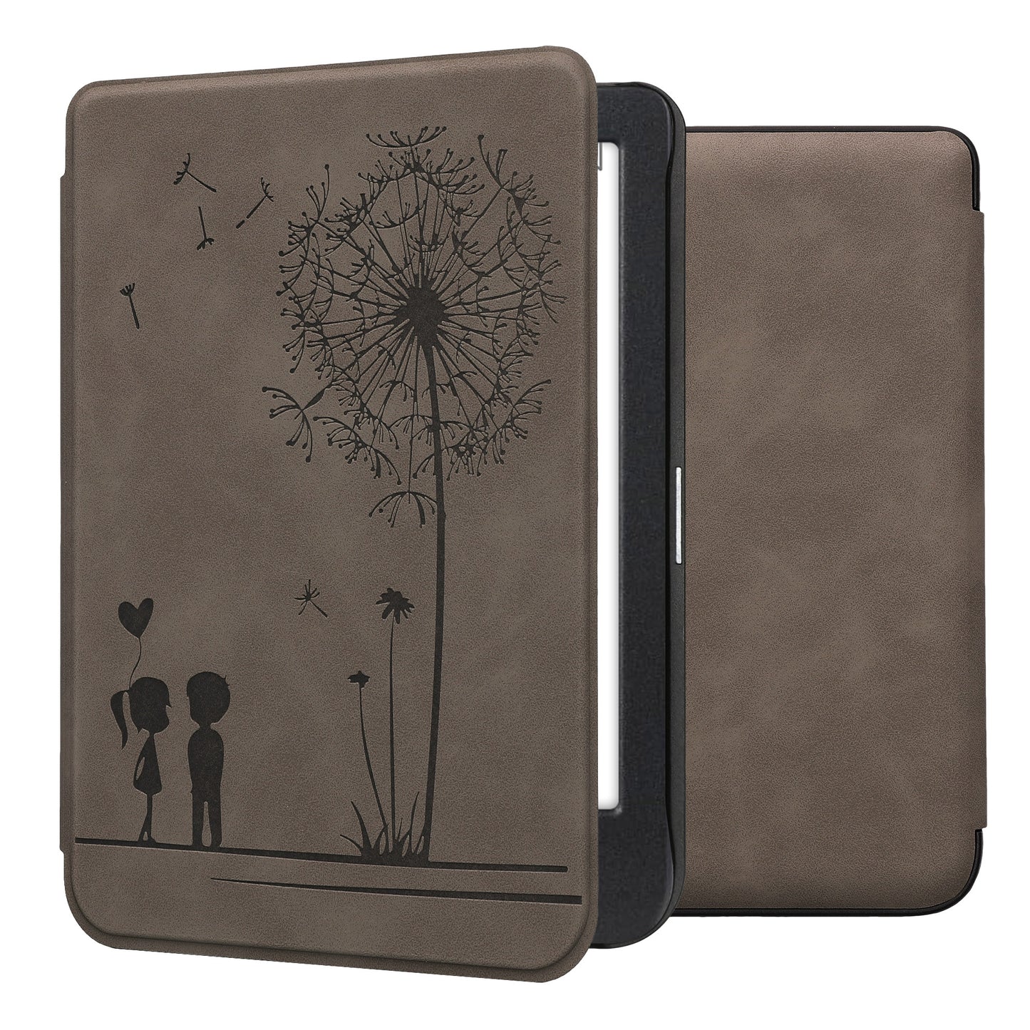 kwmobile Schutzhülle für Kobo Clara BW / Clara Colour / Tolino Shine (5) / Shine Color Hülle - eReader Case aus Kunstleder mit Auto Sleep Funktion - Pusteblume Love mit Grau Grau  [dsg05]