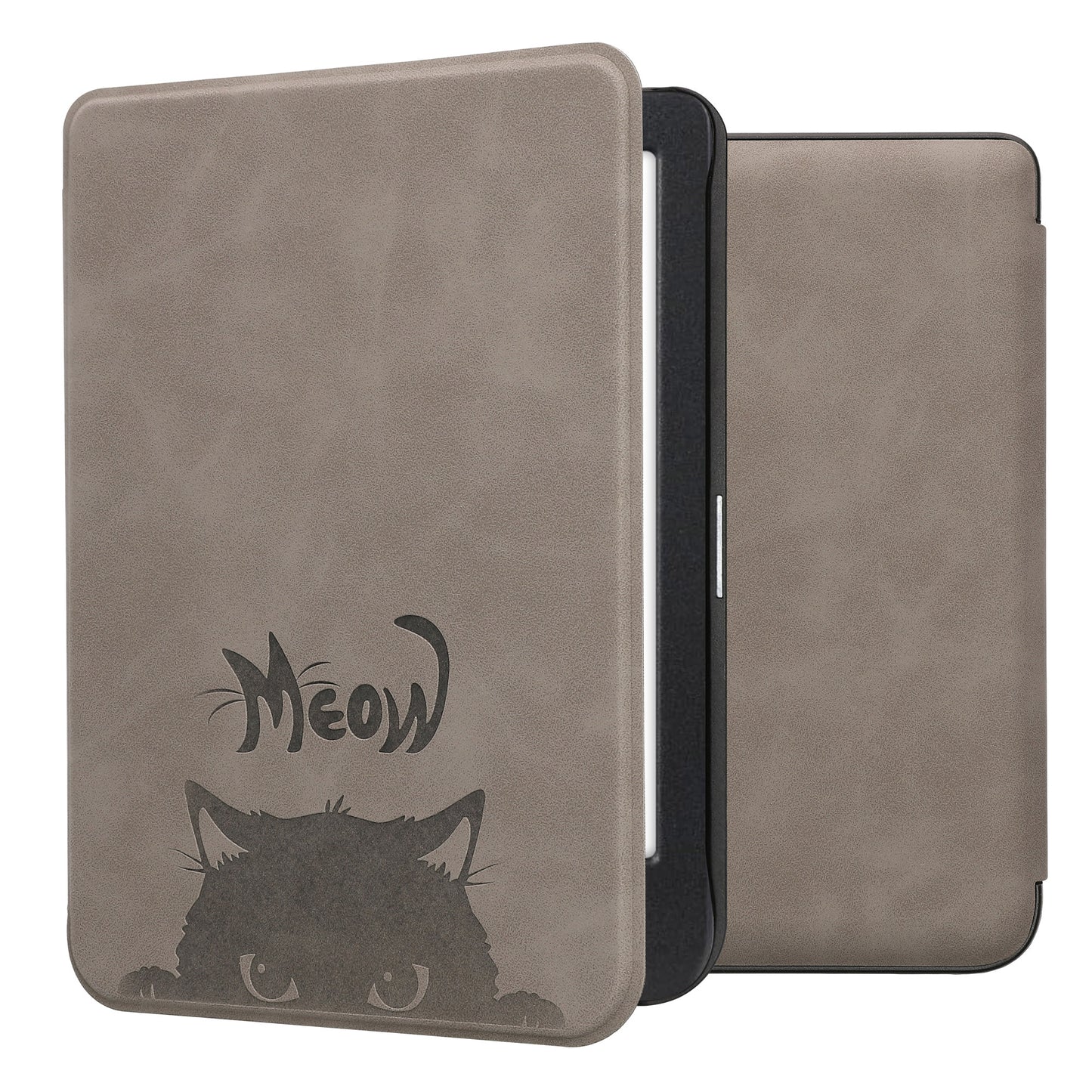 kwmobile Schutzhülle für Kobo Clara BW / Clara Colour / Tolino Shine (5) / Shine Color Hülle - eReader Case aus Kunstleder mit Auto Sleep Funktion - Katze Meow mit Grau Schwarz Grau  [dsg08]