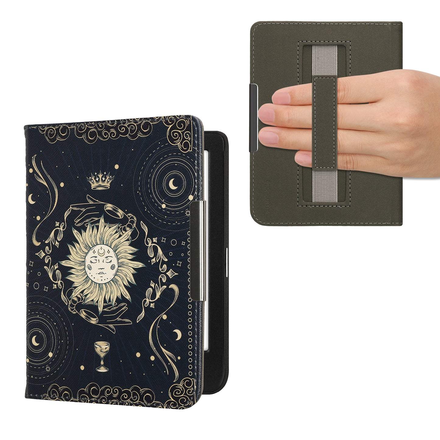 kwmobile Schutzhülle für Kobo Clara BW / Clara Colour / Tolino Shine (5) / Shine Color Hülle - eReader Flip Case mit Handschlaufe und Auto Sleep Funktion - Tarot Karten mit Dunkelblau Gelb Schwarz Dunkelblau  [dsg08]