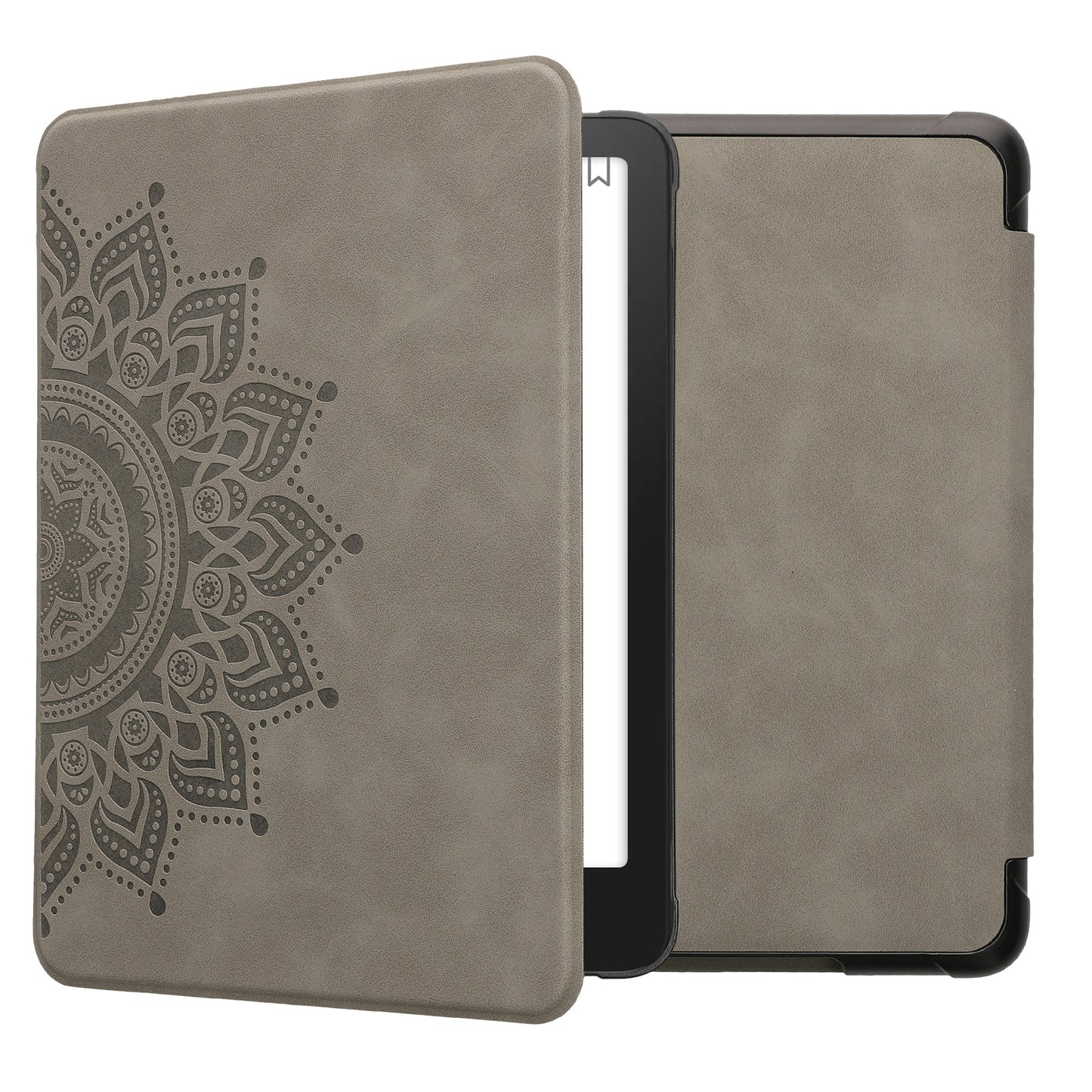 kwmobile Schutzhülle für Amazon Kindle Paperwhite (2024)/Colorsoft Hülle - eReader Case aus Kunstleder mit Auto Sleep Funktion - Aufgehende Sonne mit Grau Grau  [dsg02]