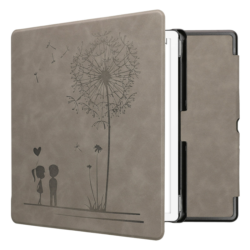 kwmobile Schutzhülle für Amazon Kindle Scribe (2024) Hülle - eReader Case aus Kunstleder mit Auto Sleep Funktion - Pusteblume Love mit Grau Grau  [dsg01]