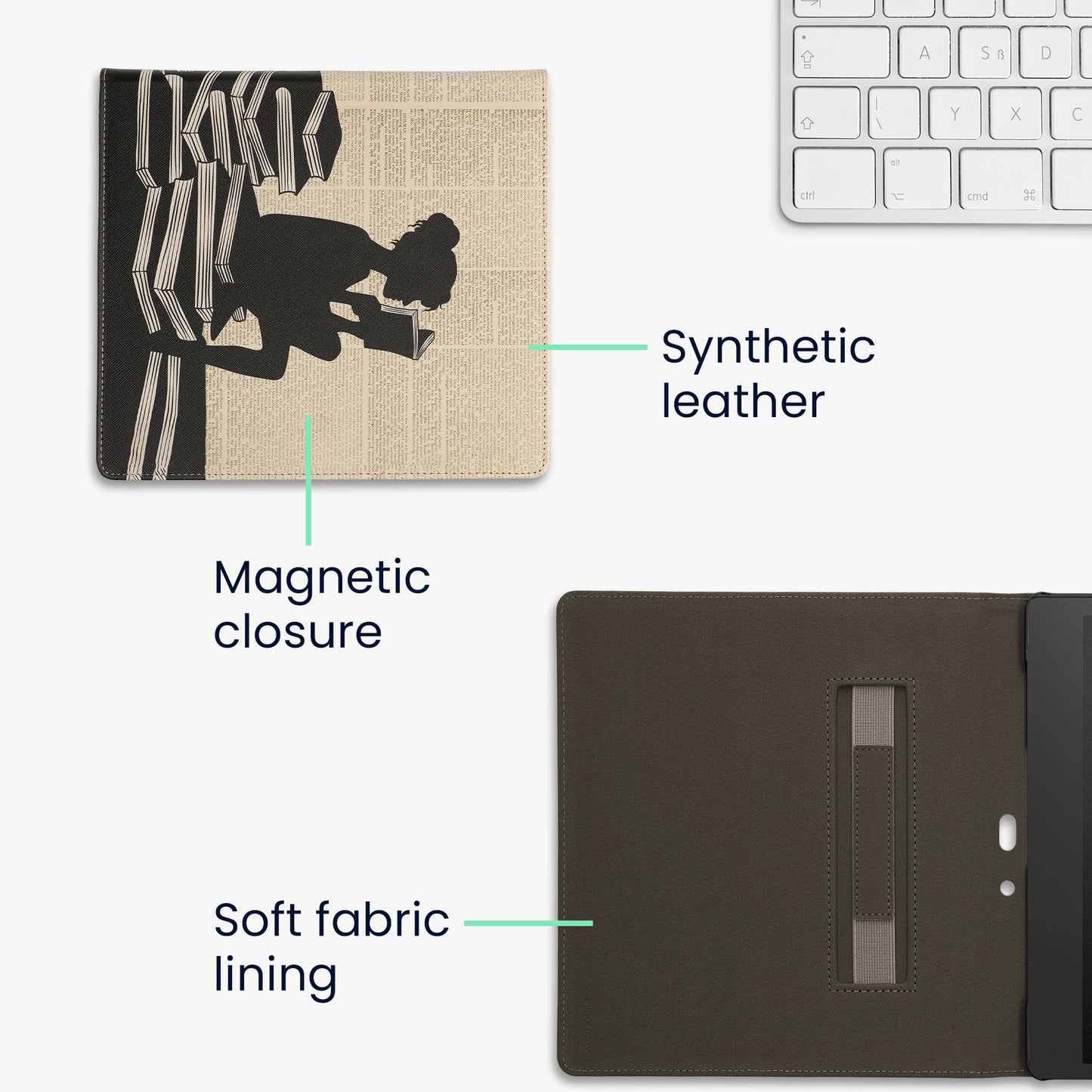 kwmobile Schutzhülle für Amazon Kindle Scribe (2022/2024) Hülle - eReader Flip Case mit Handschlaufe und Auto Sleep Funktion