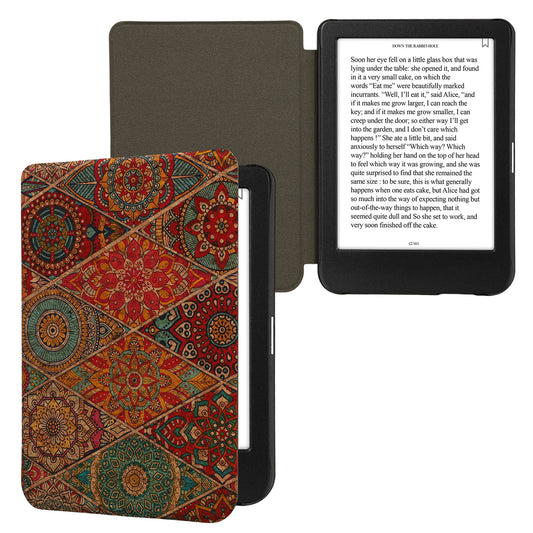 kwmobile Hülle kompatibel mit Kobo Clara BW / Clara Colour / Tolino Shine (5) / Shine Color - Kork eReader Schutzhülle Cover Case - Mandalakacheln Pink Rot Blau Pink  [dsg01]